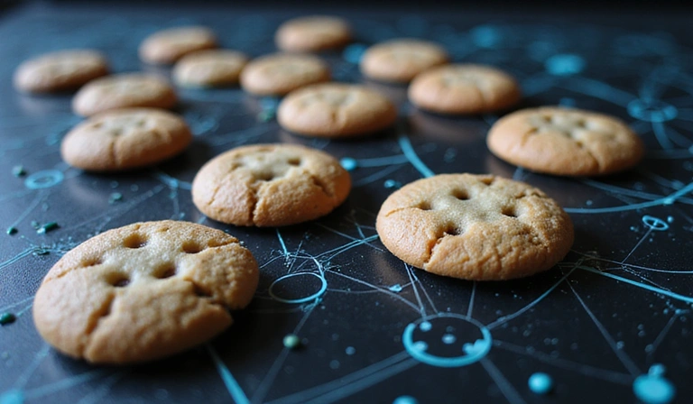 Powiększone pliki cookie, symbolizujące śledzenie danych i personalizację reklam